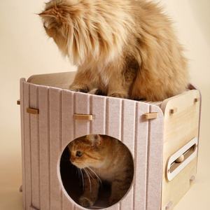 Casa para Gatos Moderna de Madera y Fieltro para Interiores, <span class=keywords><strong>Cama</strong></span> para Gatos de Varias Capas con Rascador, Duradera y Resistente, Suministro Directo de Fábrica - Product Image 4