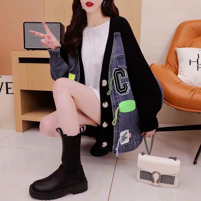 2023 Hot New Trend Women Fall Winter Spiced Long Sleeve Korea Fashion Loose Oversized Cardigan Knitted Denim Sweaters Jackets