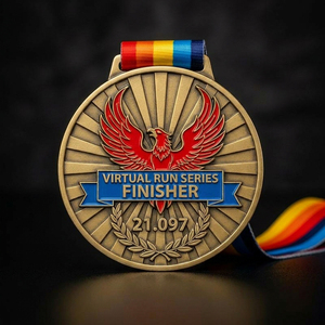 Medaglia Personalizzata in Bronzo Anticato della Serie Phoenix Virtual Run per Finisher <span class=keywords><strong>di</strong></span> Mezza Maratona con Nastro Arcobaleno - Product Image 1