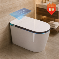WC intelligent monobloc avec bidet intégré, éclairage d'ambiance LED, sans rebord, chasse d'eau automatique, siège chauffant et séchage à air chaud pour salle de bain