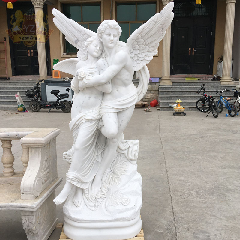 ライフサイズの天然大理石キューピッドと心理の彫刻庭の天使像