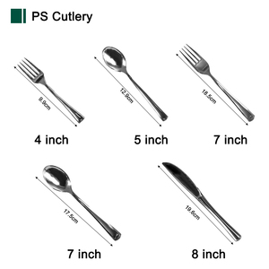 Juego de Cubiertos Desechables de Plástico Resistente PS Plateado para Restaurante, Bodas, Fiestas, Cenas y Comida para Llevar - Product Image 3