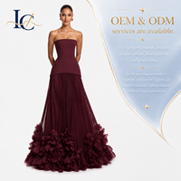 Robe de soirée plissée de luxe bleue à appliques florales pour femme, robe de bal sans bretelles, robe de soirée formelle, vente en gros personnalisée OEM ODM
