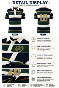 Polo de rugby rayé personnalisé pour homme, manches courtes, coton Oxford, logo brodé, style preppy, coupe classique - Product Image 2