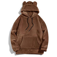 Op maat gemaakte geborduurde logo winter heren hoodies, gevoerd met koraal fleece, warme, pluizige flanellen stof, met zakken, sportkleding