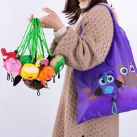 Sac de courses pliable en polyester réutilisable à motif de dessin animé, se pliant en forme de chien, coccinelle, panda, dragon, pochette animale, sac de shopping pliable