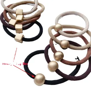 5 mm Damen elastische Haarbänder mit matten goldenen quadratischen Perlen Gummihaarbänder Srunchies für Mädchen