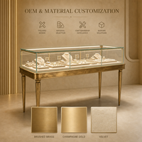 Comptoir de présentation de bijoux vintage en or antique sur mesure avec plateau en verre pour magasin de bijoux en gros
