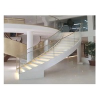 Rampe en verre à double face moderne pour intérieur, marches en bois, acier, marbre, métal, granit, droit, villa, appartement, contemporain