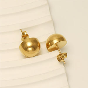 थोक सरल आधा दौर लंबी सुई कान की बाली महिलाओं के लिए 18K सोना मढ़वाया स्टेनलेस स्टील चिकनी गेंद संवर्धन बाली - Product Image 2