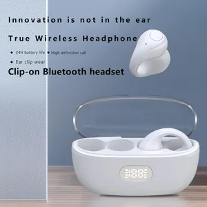 Customized Wireless Ear Clip Bone Earbuds Conduction Headphone BT5.3 Touch Clip-on Wireless Earphone With Led Display Headset