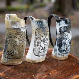 Tazas de Cuerno de Búfalo Hechas a Mano, Grabadas al Estilo Vikingo, Taza Vintage, Ecológica, para Beber, para Adultos, Uso en Exteriores, Artesanía - Product Image 1