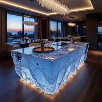 Comptoir de bar transparent et lumineux en cristal, comptoir de réception, table à manger artistique haut de gamme pour villa