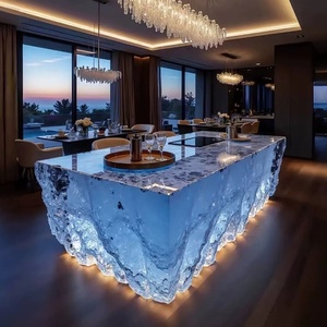 Comptoir de bar en PVC transparent et lumineux, comptoir de réception, table à manger artistique haut de gamme pour villa - Product Image 4