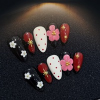 Tablettes de protection 3D en forme d'amande, motif pois noirs et rouges rétro, effet brillant, luxe léger, aspect armure portée à la main