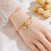 Bracelet en acier inoxydable en forme de cœur Gaovo, plaqué or véritable - Bijou élégant et minimaliste, cadeau idéal, couleur inaltérable, best-seller en gros