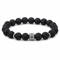 Natürliches Lavastein-Armband für Männer 10mm Perlen Dehnbares Kordel-Armband Edelstahl-Schmuck
