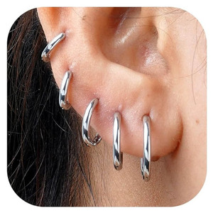 Pendientes Unisex de Moda Más Vendidos: <span class=keywords><strong>Aros</strong></span> de Acero Inoxidable con Baño al Vacío, Anillos de Alambre Grueso y Fino, y Aretes de Titanio - Product Image 2