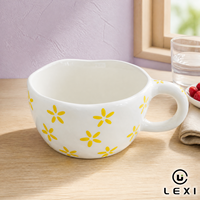Tasse à bord ondulé avec anse fleur marguerite, en céramique, compatible lave-vaisselle et micro-ondes, vente en gros, pour café, maison, bureau, cuisine, café, bar, cadeau, décoration