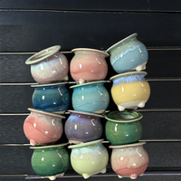 Pot Keramik Berlapis Glasir untuk Sukulen, Gaya Taman, Pot Bunga Rumah, Set Pot Lucu, Lubang Drainase, Ramah Lingkungan, Tahan Lama
