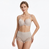 Ensemble soutien-gorge push-up à armatures et culotte courte en dentelle de luxe léger, coupe 3/4, motif floral, bretelles réglables, confortable pour le quotidien, direct usine