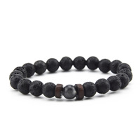 Bracelet élastique en perles de pierre volcanique de 8 mm avec intercalaires en bois, bracelet en pierre naturelle pour couple, vente en gros