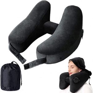 Oreiller de voyage cervical gonflable personnalisé à mémoire de forme avec capuche pour la sieste - Product Image 2