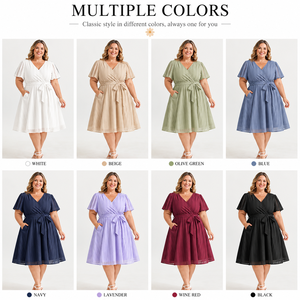 Robe décontractée grande taille à col en V et taille nouée, douce et respirante, tendance, pour l'été – Vente chaude en gros direct usine, sur mesure - Product Image 2