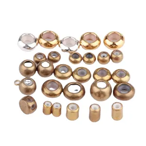 带环形吊环扁平圆形链条调节器智能圆筒滑块黄铜珠，金或银内部有硅