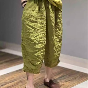 Women's Cotton Linen Capri Harem Pants Loose Casual Breathable Solid Color Ultra Thin Summer Wear - Product Image 2