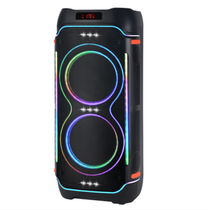 Haut-parleur de karaoké portable puissant de 80 W avec deux haut-parleurs de 10 pouces, roues, micro intégré, lumières LED RGB 5.0 et télécommande - Product Image 1