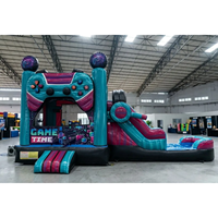 Rumah Kastil Tiup Tendy Mixed Wholesale Game Time Bouncy House Combo dengan Seluncuran Air untuk Bisnis Sewa Pesta