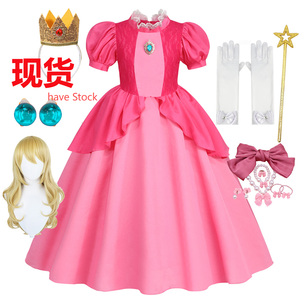 Navidad Infantil Mari.o. Vestido <span class=keywords><strong>de</strong></span> novia estilo princesa melocotón rosa, vestidos <span class=keywords><strong>de</strong></span> tutú con peluca, diademas para niños, collar <span class=keywords><strong>de</strong></span> corona - Product Image 1