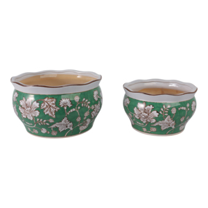 Vasi per Fiori in Ceramica con Design Floreale Verde per Arredamento Interno ed Esterno - Product Image 2
