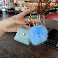 Mini porte-monnaie pompon, porte-clés, breloque de sac, pendentif de sac à dos, cadeau pour filles, pochette en cuir PU, porte-monnaie porte-clés