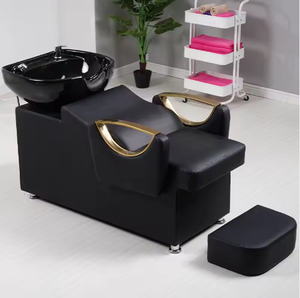 Unidad de Lavacabezas para Salón de Belleza y Barbería, con Lavabo Inclinable de Cerámica Blanca y Negra, Asiento Ajustable y Cama para Lavado de Cabello - Product Image 6