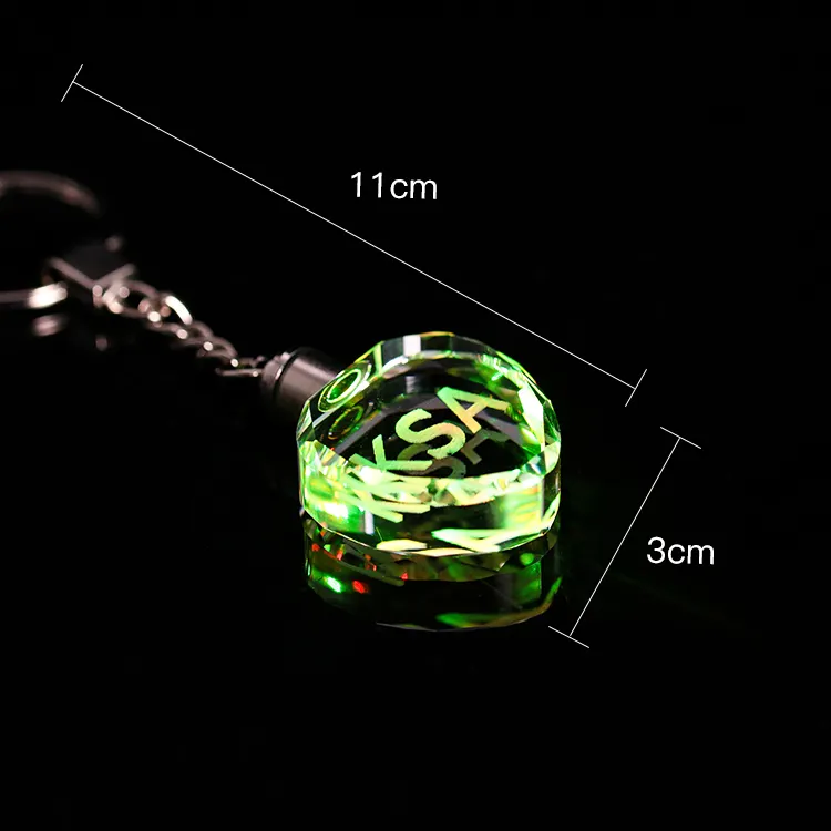 MH-Y0156 Heart Shape LED Light Glass Key Chains Keyring Crystal Keychain
