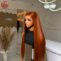 Peluca de Cabello Humano Liso Largo con Capas, Color Cobre Naranja Jengibre, con Encaje Frontal HD 13x6 Sin Pegamento, Pre-Plucked, para Mujeres Negras