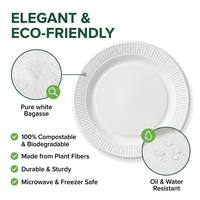 Assiettes rondes en bagasse de canne à sucre biodégradables et écologiques XS-YPH, 6 pouces, à bords côtelés