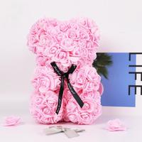 Nouveauté : Ours en fleurs éternelles de 25 cm avec boîte et lumière, ours câlin en fleurs artificielles, série de cadeaux pour anniversaire