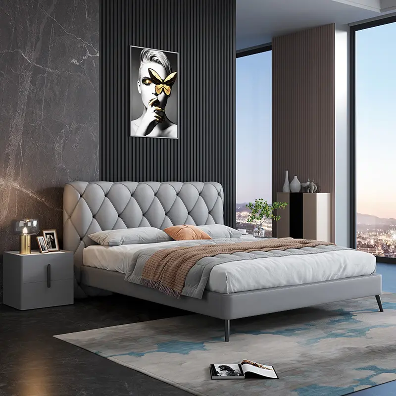 Yüksek kaliteli büyük depolama deri yatak İtalyan modern tarzı döşemeli yatak