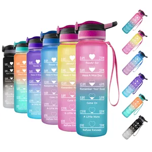 Mlife Factory supply BPA Free sports drinking bottle with straw lid eco friendly plastic motivational tritan water bottle 32 oz
