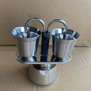 Cafetière Moka en acier inoxydable 100 ml, 2 tasses, double bec, pour cuisinière, portable, pour la préparation du café expresso - Product Image 5