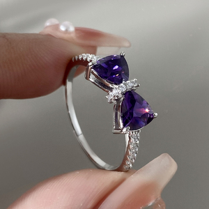 Purple Colorful Fancy Heart Baggette Luster 5A CZ Rhodium Plated 925 <strong>Sterling</strong> <strong>Silver</strong> <strong>Ring</strong> <strong>Set</strong> Fine Jewelry for Girl Party Gift - Product Image 5