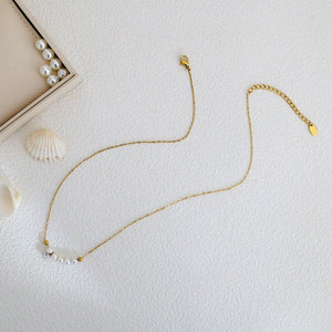 สร้อยคอจี้ประดับมุกและเพชรซิคอน ชุบทอง 18k ทำจากสแตนเลสสตีล 316L กันน้ำ สำหรับผู้หญิง - Product Image 5