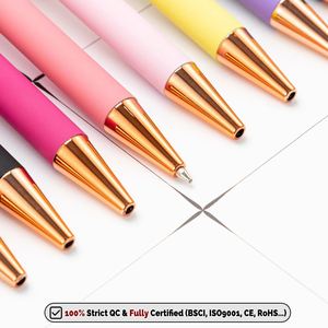 Stylo bille promotionnel rose doré de luxe, stylo publicitaire rose doré personnalisé avec logo imprimé, sérigraphie laser, marque personnalisée - Product Image 3