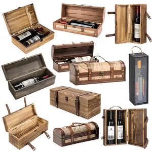 Confezione regalo in legno decorativo grigio Vintage di diversi stili personalizzati con scatola di vino in legno con manico in ottone antico