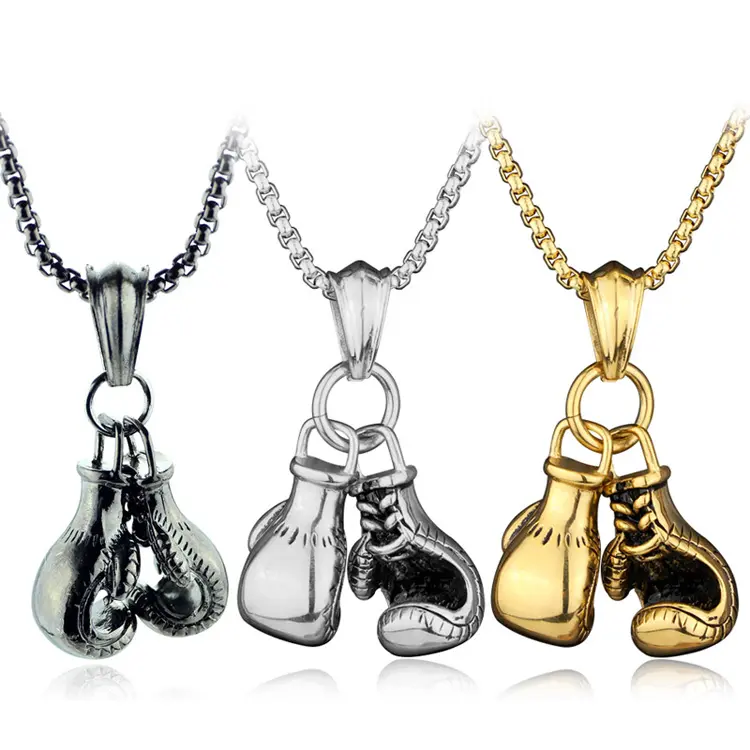 Men Fitness Gym Boxing Sports Gloves Pendant Necklace Gym