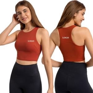 <strong>Women</strong> High Neck Sleeveless <strong>Longline</strong> Sports Tank Tops Gym Running Cropped <strong>Vest</strong> Exercise Workout Singlet - Product Image 3