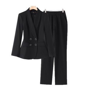 Women's Suit Set Beige Double Breasted Blazer Pants Anti-Wrinkle Spring Autumn Office Wear - Product Image 5